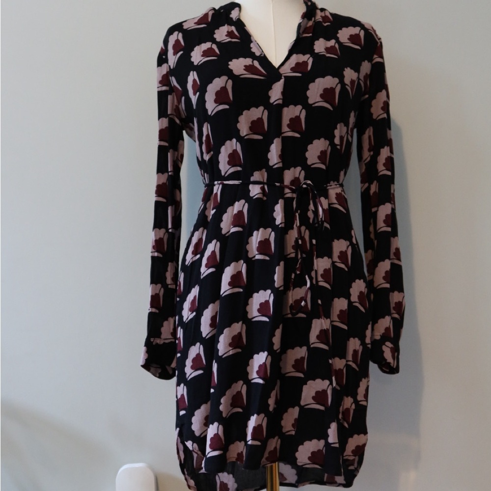 LOFT Black and Pink Floral Women's tie waist Dress